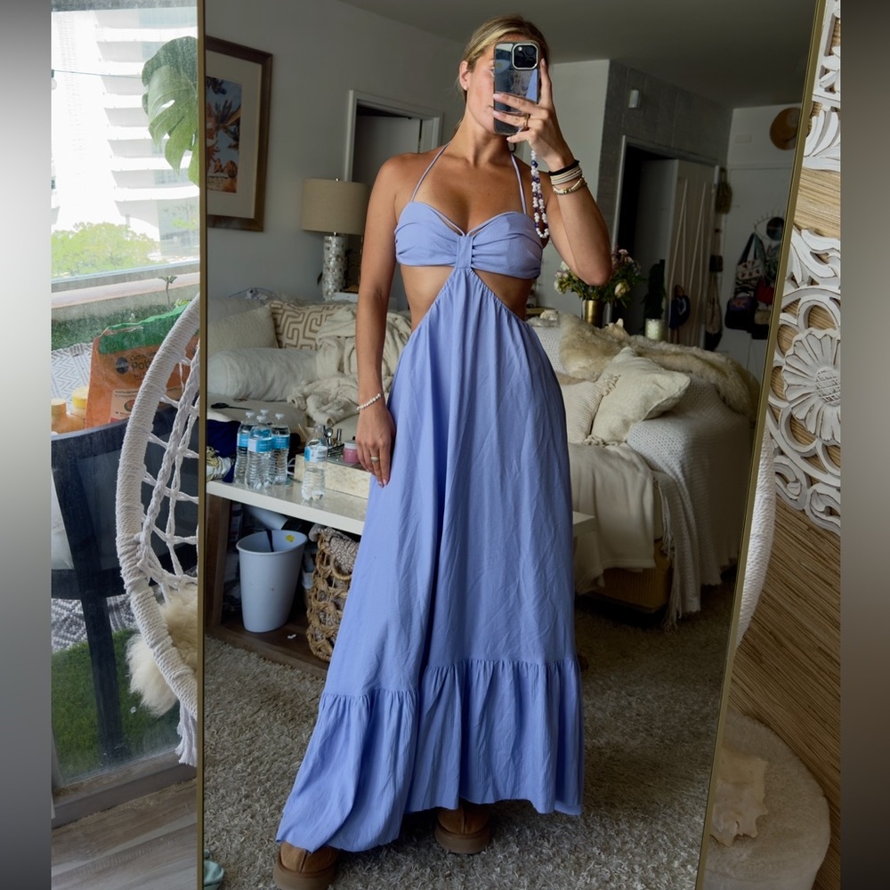 PERIWINKLE LAVENDER hello Molly simkhai Della Cutout Halter Maxi Dress indah Vix - Picture 2 of 2